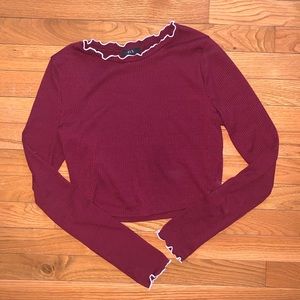 Iris Burgundy Long Sleeve Crop Top